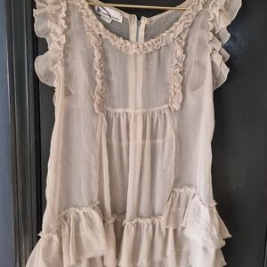 imaginary voyage Blush Ruffle Flutter Sleeve Top